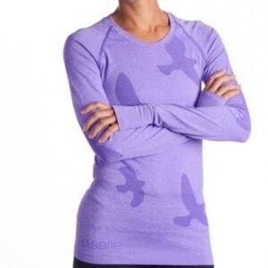 Oiselle Flyte Seamless Long Sleeve Top Bird Fly Thumbholes Purple Medium